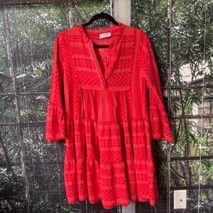 Devotion Twins Embroidered Ella Dress Red/Orange  from Anthropologie